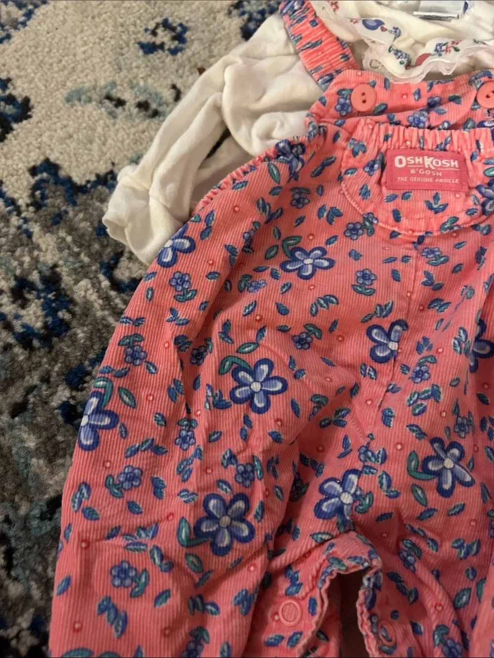 Vintage OshKosh B'gosh Pink Floral Corduroy Overalls & Ruffle Top Set 6-9 Months